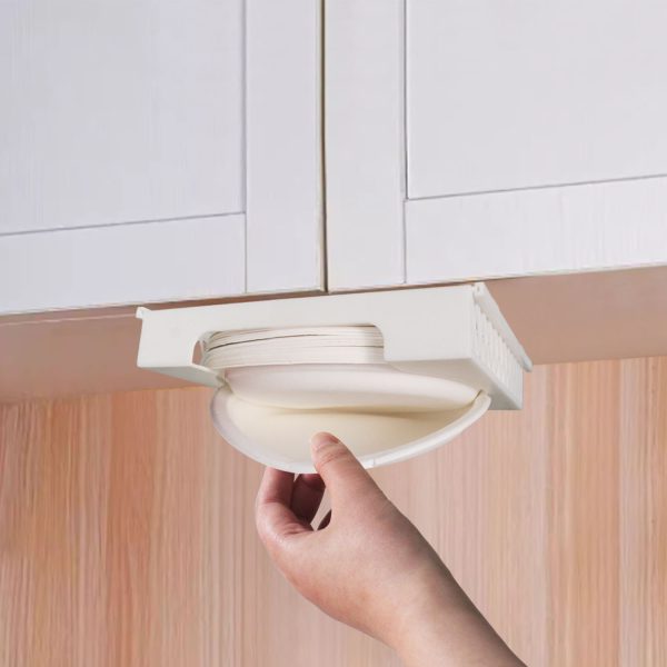 Under Cabinet Paper Plate Holder Dispenser for RV Camping Travel Kitchen Storage Organizer with Self Adhesive Plastic Plate Rack for Counterto Mountable Container Campers Disposable Dishes - Image 2