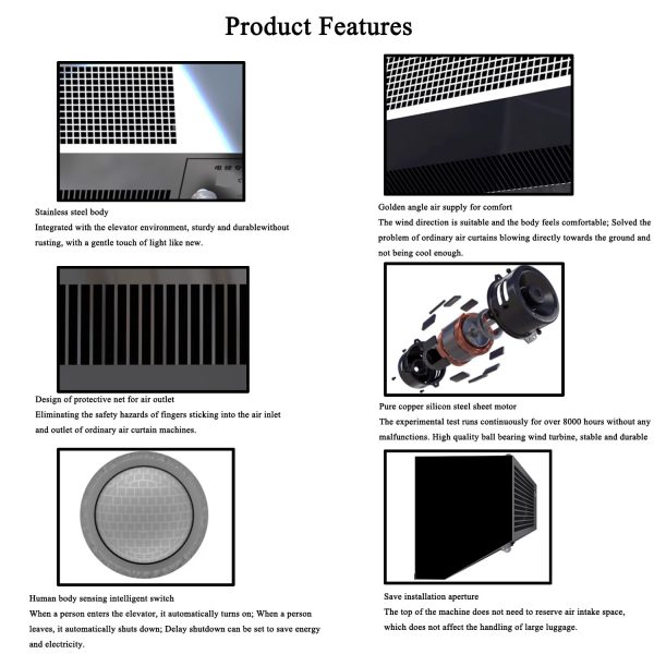 Commercial air curtains for elevators Supermarkets Malls - Product Features