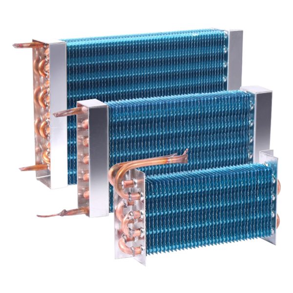 Finned Copper Tube Heat Exchanger for Display Cabinet Cold Storage Fridge Freezer Cooling Condenser Copper Aluminum Coil Evaporator Radiator Fin Cooling System for Water Chiller Air Conditioner hvac sink cooled