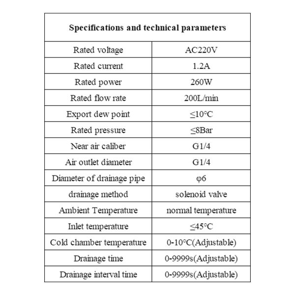Small Refrigerated Air Dryer for Compressor Compressed Air Dryer System Industrial Dehumidifier for Air Compressor